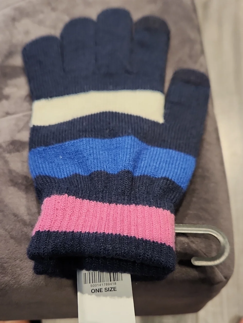 NWT Old Navy Striped Knit Gloves with Pink Accent One Size